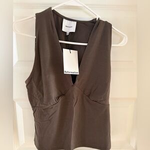 Reformation Chocolate Brown V-Neck Tank Top